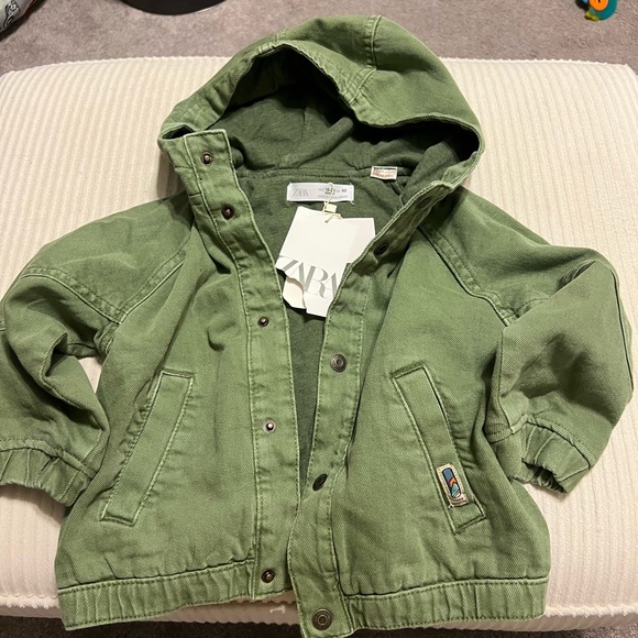 Zara Other - Zara green denim utility hooded jacket with pockets 18-24 months BNWT